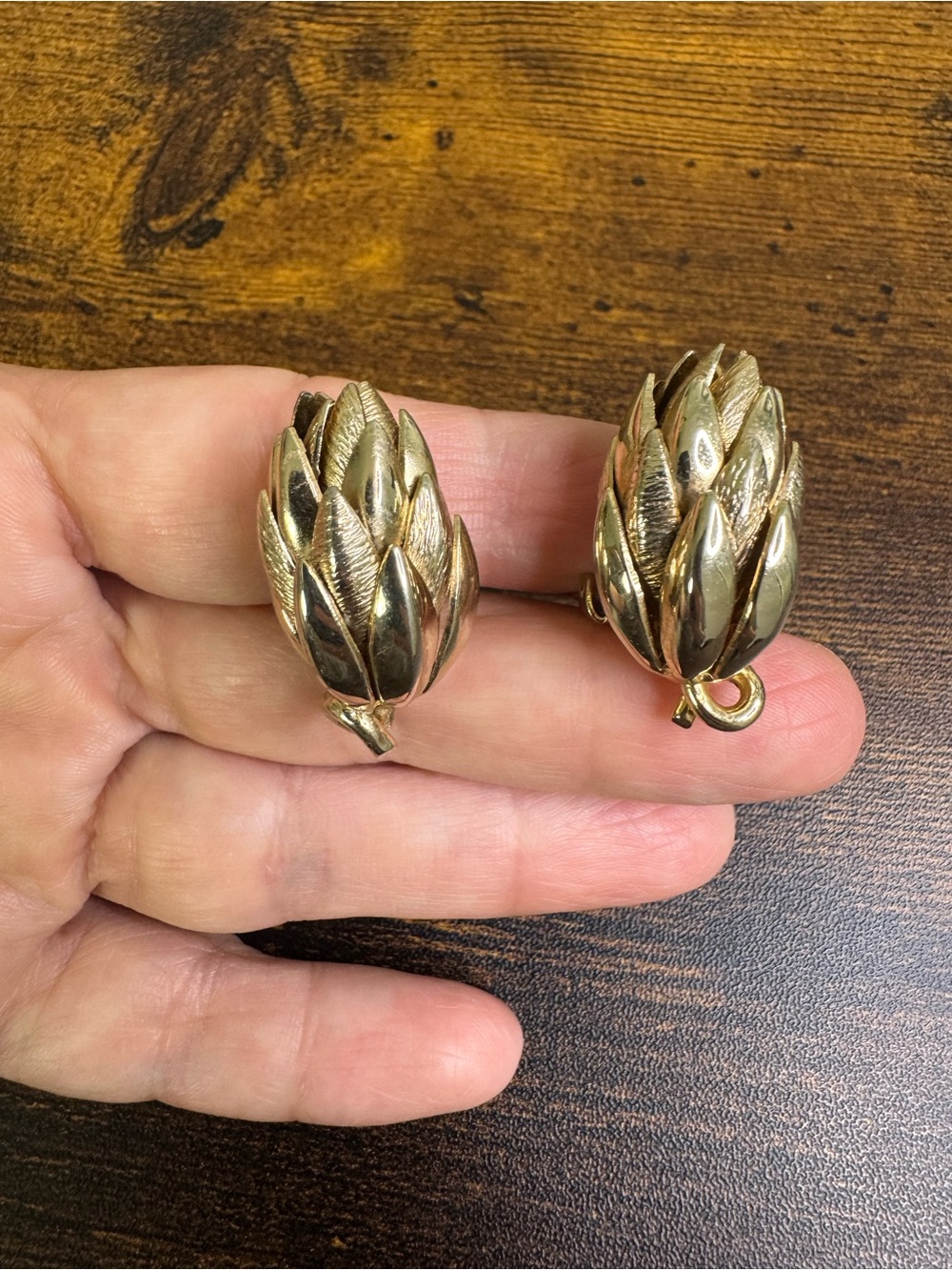 Vintage Gold Leaf Petal Clip-On Earrings
